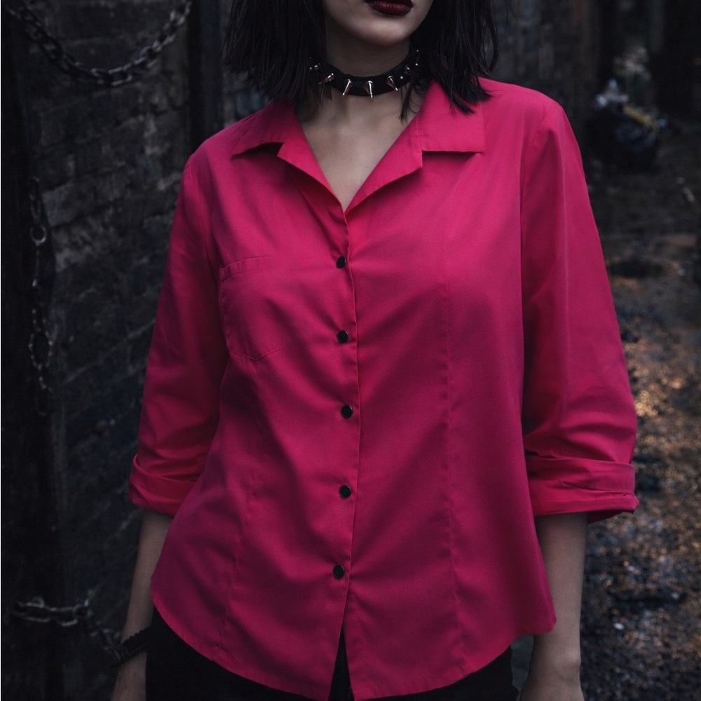 Vintage Lip Service Punk 3/4 Sleeve Button Front Blouse, Size Small